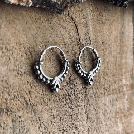 Mini Boho Sterling Silver 925 Hoop Earrings; Clicker Jewellery, Small, Rustic, Yoga, Hippie, Gypsy, Pretty, Ssy, Boho, Bohemian, Festival