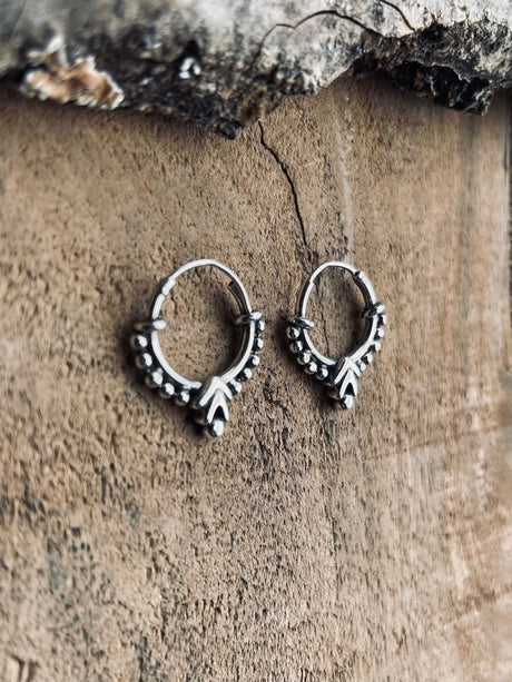 Mini Boho Sterling Silver 925 Hoop Earrings; Clicker Jewellery, Small, Rustic, Yoga, Hippie, Gypsy, Pretty, Ssy, Boho, Bohemian, Festival