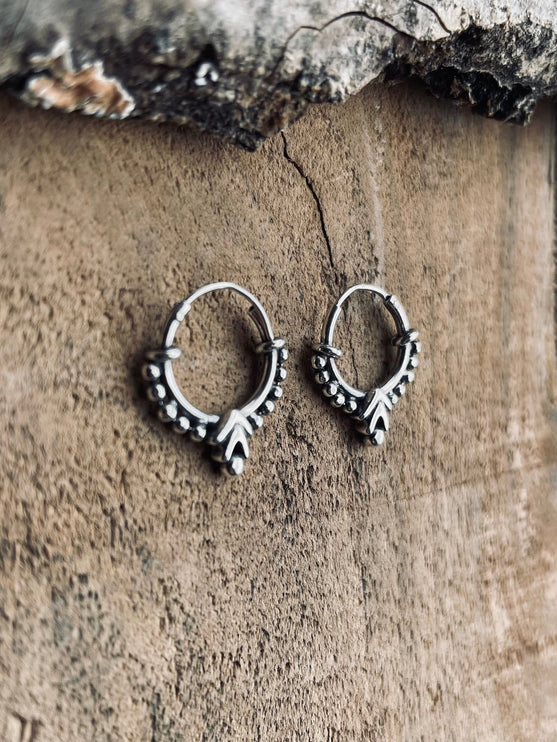 Mini Boho Sterling Silver 925 Hoop Earrings; Clicker Jewellery, Small, Rustic, Yoga, Hippie, Gypsy, Pretty, Ssy, Boho, Bohemian, Festival