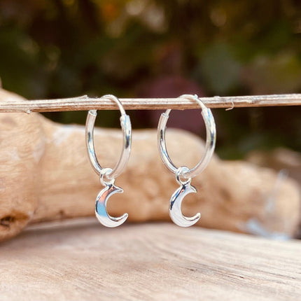 Clicker Hoops Sterling Silver 925 Moon / Sleeper Earrings / Dainty / Ethnic Boho Bohemian Marriage Bridal Jewelry Hippie Hiphop Festival