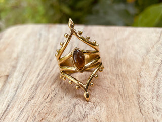 Tiger Eye Ring Brass Bohemian Jewellery, Ethnic Brass Ring