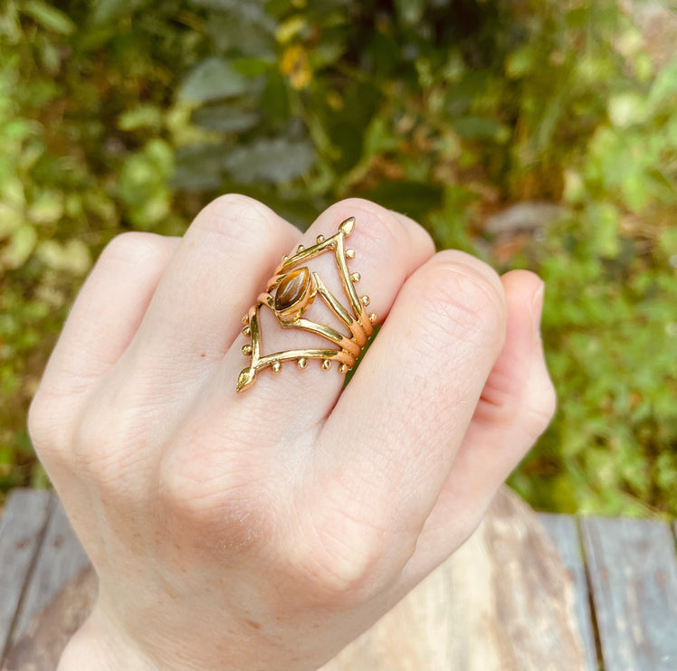 Tiger Eye Ring Brass Bohemian Jewellery / Hippie / Boho / Ethnic / Rustic / Tribal / Gypsy / Festival / Healing / Festival / Small