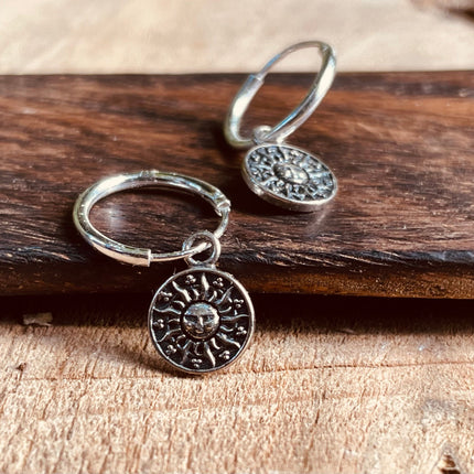 Sterling Silver 925 Sun Huggie Hoop Earrings / Delicate / Boho / Tarot / Mystical / Pagan / Boho / Sensitive / Hypoallergenic ears