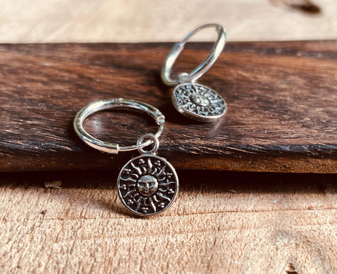 Sterling Silver 925 Sun Huggie Hoop Earrings / Delicate / Boho / Tarot / Mystical / Pagan / Boho / Sensitive / Hypoallergenic ears