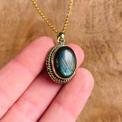 Labradorite Necklace Gold Chain Brass / Simple / Classic / Hypoallergenic / Boho / Crystal Jewelery / Ethnic / Hypoallergenic / Illuminati