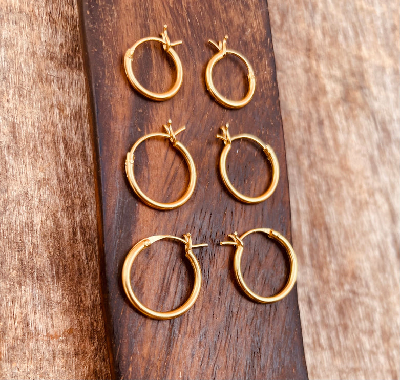 Gold French Lock Hoops Sterling Silver 925 / Pure Silver Earrings / Dainty / Ethnic Boho Bohemian Marriage Hippie Hiphop Festival