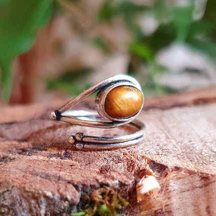 Ethnic style Silver & Tiger Eye Ring / Adjustable / Boho / Bohemian / Psy / Rustic / Tribal / Gypsy / Festival / Healing / Festival