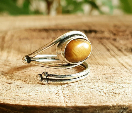 Ethnic style Silver & Tiger Eye Ring / Adjustable / Boho / Bohemian / Psy / Rustic / Tribal / Gypsy / Festival / Healing / Festival