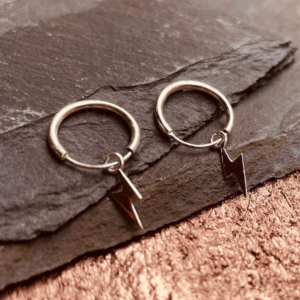 Thunderbolt Earrings Sterling Silver 925 / Sleeper Hoops / Dainty / Ethnic Boho Bohemian Marriage Bridal Jewelry Hippie Hiphop Festival