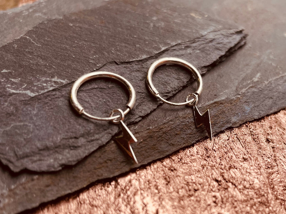 Thunderbolt Earrings Sterling Silver 925 / Sleeper Hoops / Dainty / Ethnic Boho Bohemian Marriage Bridal Jewelry Hippie Hiphop Festival