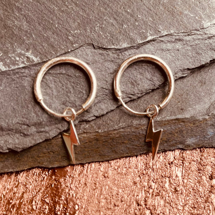 Thunderbolt Earrings Sterling Silver 925 / Sleeper Hoops / Dainty / Ethnic Boho Bohemian Marriage Bridal Jewelry Hippie Hiphop Festival