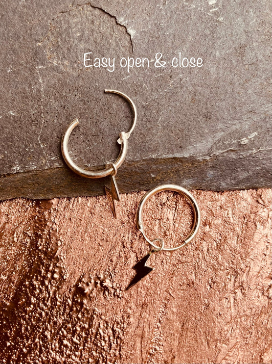 Thunderbolt Earrings Sterling Silver 925 / Sleeper Hoops / Dainty / Ethnic Boho Bohemian Marriage Bridal Jewelry Hippie Hiphop Festival