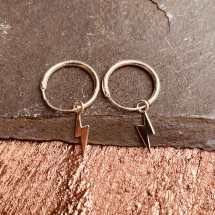 Thunderbolt Earrings Sterling Silver 925 / Sleeper Hoops / Dainty / Ethnic Boho Bohemian Marriage Bridal Jewelry Hippie Hiphop Festival