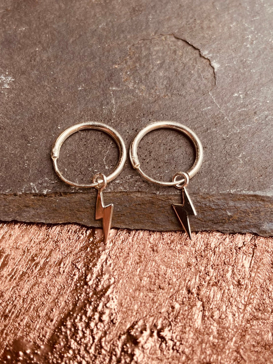 Thunderbolt Earrings Sterling Silver 925 / Sleeper Hoops / Dainty / Ethnic Boho Bohemian Marriage Bridal Jewelry Hippie Hiphop Festival