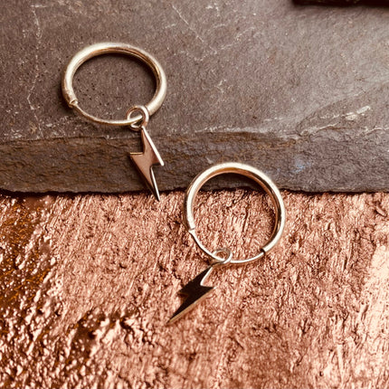 Thunderbolt Earrings Sterling Silver 925 / Sleeper Hoops / Dainty / Ethnic Boho Bohemian Marriage Bridal Jewelry Hippie Hiphop Festival