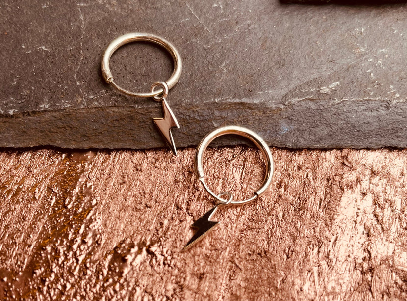 Thunderbolt Earrings Sterling Silver 925 / Sleeper Hoops / Dainty / Ethnic Boho Bohemian Marriage Bridal Jewelry Hippie Hiphop Festival