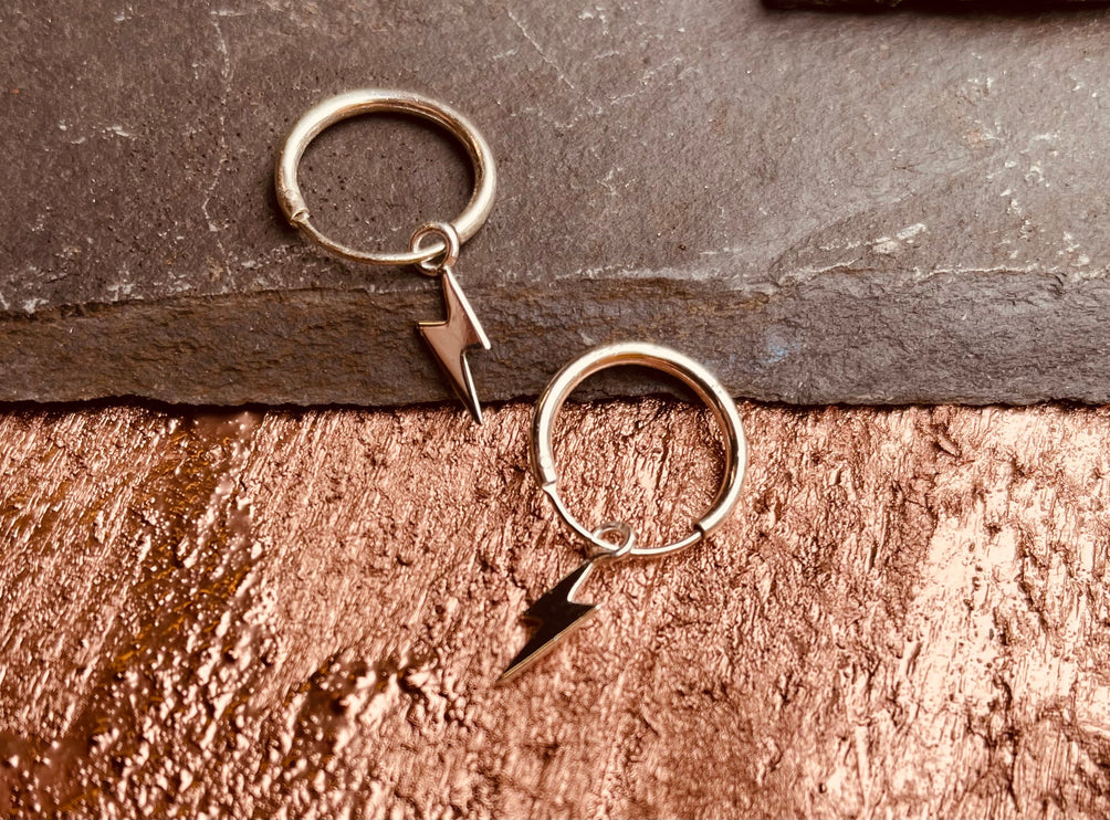 Thunderbolt Earrings Sterling Silver 925 / Sleeper Hoops / Dainty / Ethnic Boho Bohemian Marriage Bridal Jewelry Hippie Hiphop Festival