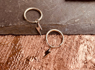 Thunderbolt Earrings Sterling Silver 925 / Sleeper Hoops / Dainty / Ethnic Boho Bohemian Marriage Bridal Jewelry Hippie Hiphop Festival