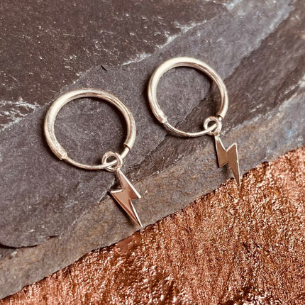 Thunderbolt Earrings Sterling Silver 925 / Sleeper Hoops / Dainty / Ethnic Boho Bohemian Marriage Bridal Jewelry Hippie Hiphop Festival