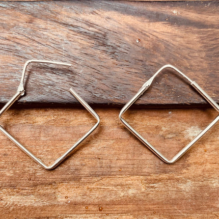 Square Hoops Earrings Sterling Silver 925 Clicker / Pure Silver Earrings / Dainty / Ethnic Boho Bohemian Marriage Bridal Jewelry Hippie