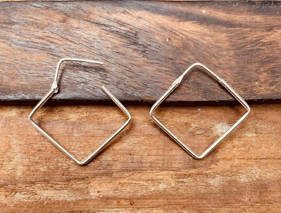 Square Hoops Earrings Sterling Silver 925 Clicker / Pure Silver Earrings / Dainty / Ethnic Boho Bohemian Marriage Bridal Jewelry Hippie