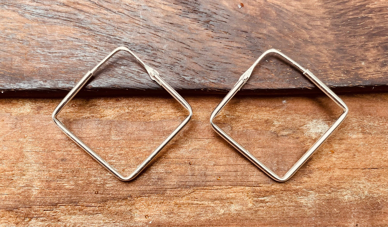 Square Hoops Earrings Sterling Silver 925 Clicker / Pure Silver Earrings / Dainty / Ethnic Boho Bohemian Marriage Bridal Jewelry Hippie