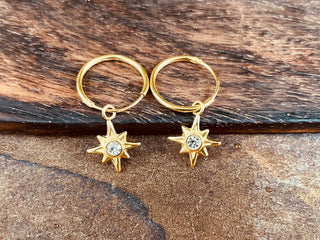 Gold Starburst Earrings Sterling Silver 925 Gold Crystal / Huggie Hoops / Dainty / Ethnic Boho Bohemian Jewelry Hippie Festival