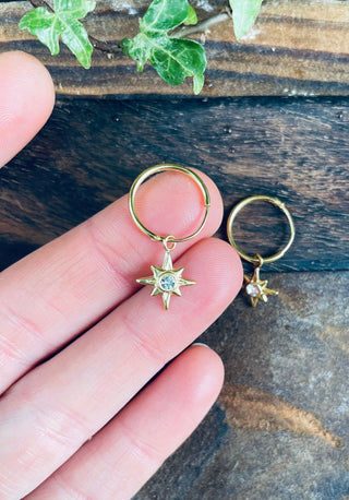 Gold Starburst Earrings Sterling Silver 925 Gold Crystal / Huggie Hoops / Dainty / Ethnic Boho Bohemian Jewelry Hippie Festival