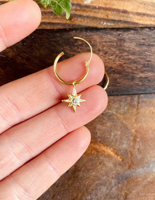 Gold Starburst Earrings Sterling Silver 925 Gold Crystal / Huggie Hoops / Dainty / Ethnic Boho Bohemian Jewelry Hippie Festival