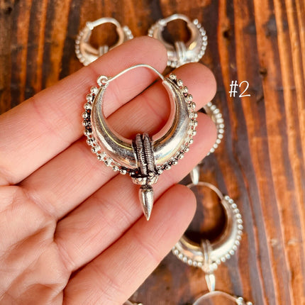 Tribal Chunky Silver Hoops; Ethnic / Boho / Unisex / Mens / Rustic / Psy / Gypsy / Spiral / Hippie / Bohemian / Festival / style