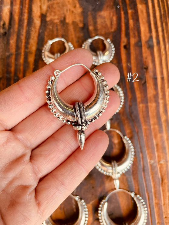 Tribal Chunky Silver Hoops; Ethnic / Boho / Unisex / Mens / Rustic / Psy / Gypsy / Spiral / Hippie / Bohemian / Festival / style