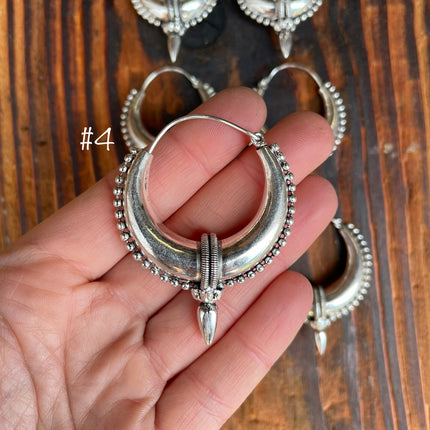 Tribal Chunky Silver Hoops; Ethnic / Boho / Unisex / Mens / Rustic / Psy / Gypsy / Spiral / Hippie / Bohemian / Festival / style