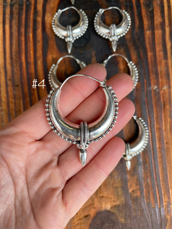 Tribal Chunky Silver Hoops; Ethnic / Boho / Unisex / Mens / Rustic / Psy / Gypsy / Spiral / Hippie / Bohemian / Festival / style