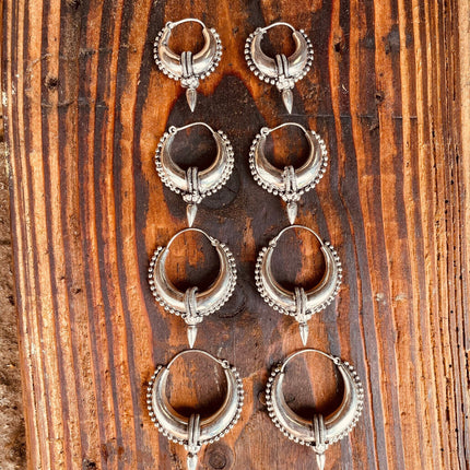 Tribal Chunky Silver Hoops; Ethnic / Boho / Unisex / Mens / Rustic / Psy / Gypsy / Spiral / Hippie / Bohemian / Festival / style