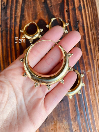 Gold Chunky Hoop Earrings, Multiple Size Beaded Hoop Earrings, Ethnic Hoop Earrings, Boho Statement Earrings