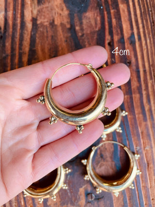 Gold Chunky Hoop Earrings, Multiple Size Beaded Hoop Earrings, Ethnic Hoop Earrings, Boho Statement Earrings