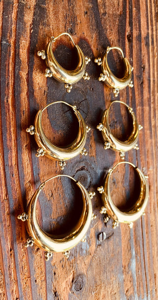 Gold Chunky Hoop Earrings, Multiple Size Beaded Hoop Earrings, Ethnic Hoop Earrings, Boho Statement Earrings