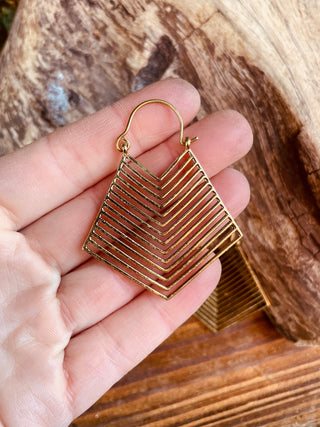 Aztec Earrings Inca Style Brass; Ethnic, Geometric, rustic, yoga, hippie, gypsy, pretty, psy, boho, bohemian, festival