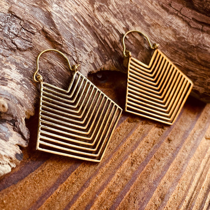 Aztec Earrings Inca Style Brass; Ethnic, Geometric, rustic, yoga, hippie, gypsy, pretty, psy, boho, bohemian, festival