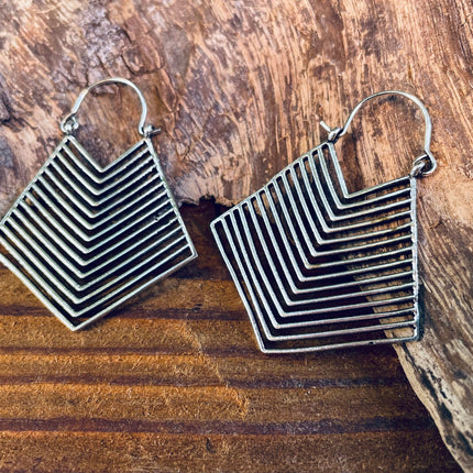 Aztec Silver Earrings Inca Style; Ethnic, Geometric, rustic, yoga, hippie, gypsy, pretty, psy, boho, bohemian, festival