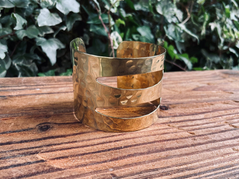 Large Hammered Bracelet Geometric Cuff Brass / Contemporary / Modern / Boho / Ethnic / Rustic / Bohemian / Hippie / Gypsy / Jewellery