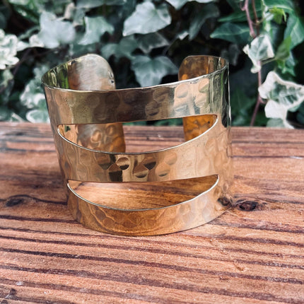 Large Hammered Bracelet Geometric Cuff Brass / Contemporary / Modern / Boho / Ethnic / Rustic / Bohemian / Hippie / Gypsy / Jewellery