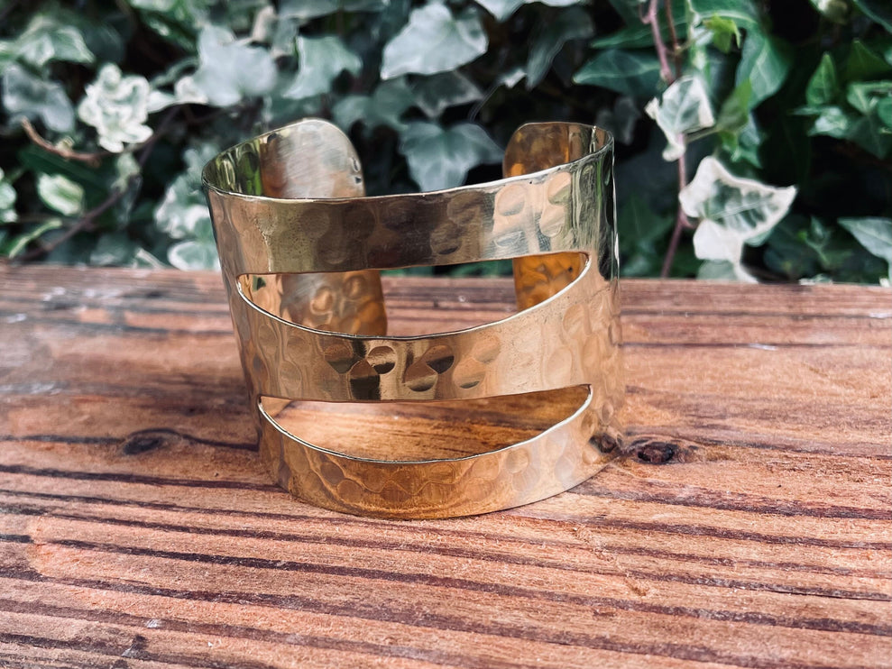 Large Hammered Bracelet Geometric Cuff Brass / Contemporary / Modern / Boho / Ethnic / Rustic / Bohemian / Hippie / Gypsy / Jewellery