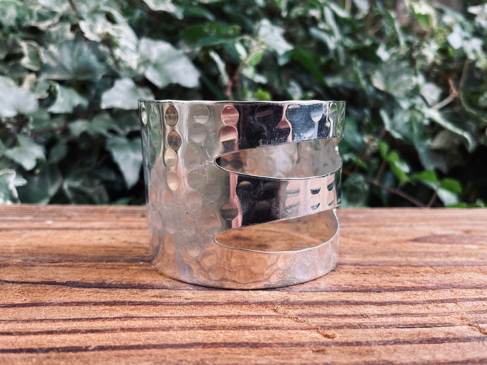 Large Hammered Silver Bracelet Geometric Cuff / Contemporary / Modern / Boho / Ethnic / Rustic / Bohemian / Hippie / Gypsy / Jewellery