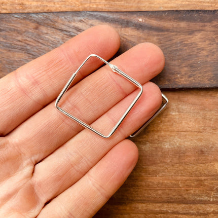 Square Hoops Earrings Sterling Silver 925 Clicker / Pure Silver Earrings / Dainty / Ethnic Boho Bohemian Marriage Bridal Jewelry Hippie