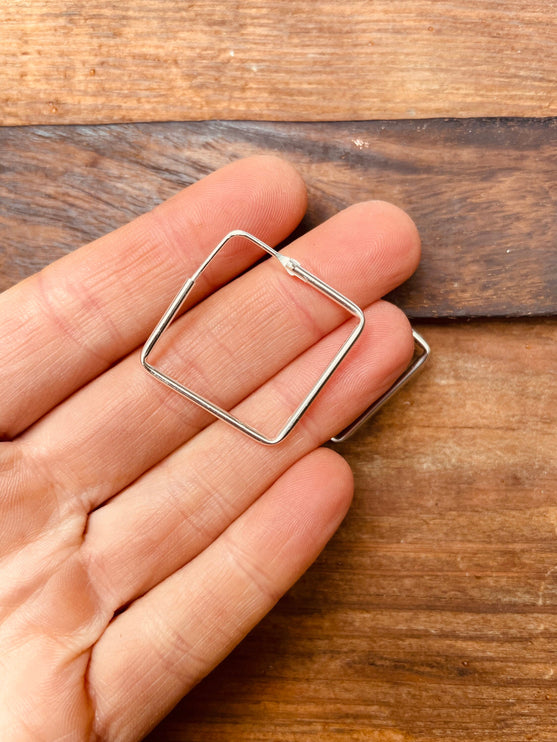 Square Hoops Earrings Sterling Silver 925 Clicker / Pure Silver Earrings / Dainty / Ethnic Boho Bohemian Marriage Bridal Jewelry Hippie