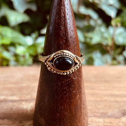 Evil Eye Ring Black Onyx Brass / Protection / Boho / Bohemian / Psy / Rustic / Tribal / Gypsy / Festival / Healing / Festival