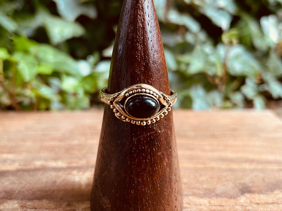 Evil Eye Ring Black Onyx Brass / Protection / Boho / Bohemian / Psy / Rustic / Tribal / Gypsy / Festival / Healing / Festival