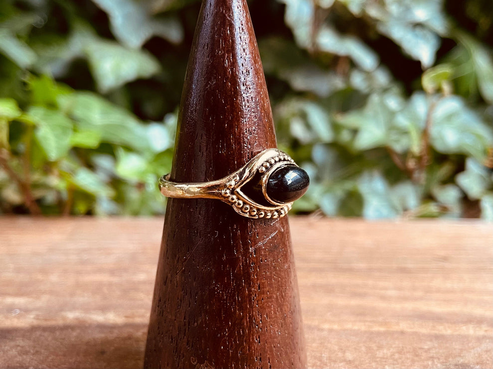 Evil Eye Ring Black Onyx Brass / Protection / Boho / Bohemian / Psy / Rustic / Tribal / Gypsy / Festival / Healing / Festival