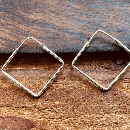 Square Hoops Earrings Sterling Silver 925 Clicker / Pure Silver Earrings / Dainty / Ethnic Boho Bohemian Marriage Bridal Jewelry Hippie